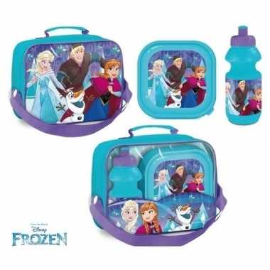 Frozen lunchbox set blauwe bidon/broodtrommel/tas