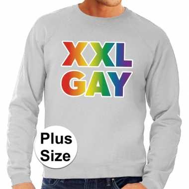 Grote maten xxl gay regenboog sweater grijs voor heren