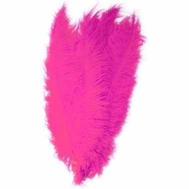Grote veer/struisvogelveren fuchsia roze 50 cm verkleed acc