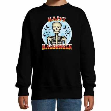 Happy halloween skelet verkleed sweater zwart voor kinderen