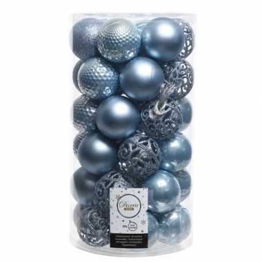 Ijsblauwe kerstversiering kerstballenset kunststof 6 cm 36 stuks