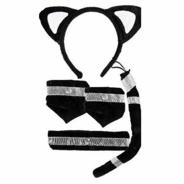 Katten/poezen verkleed set zwart 5 delig voor kinderen
