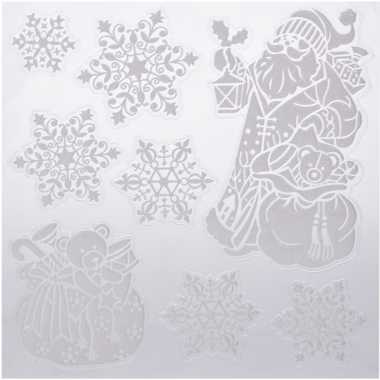 Kerst raamstickers/raamdecoratie kerstman/sneeuwvlok 31 x 39 cm