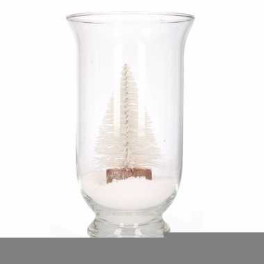 Kerst woondecoratie vaas met glitter boompje wit
