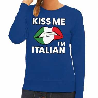 Kiss me i am italian sweater blauw dames