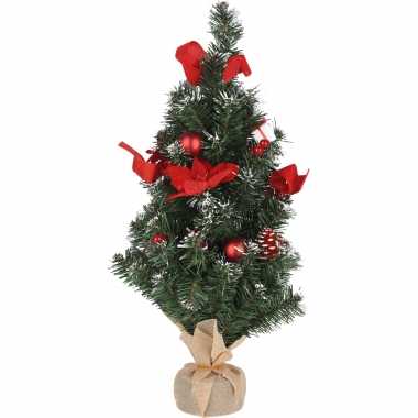 Kleine kunst kerstboom/kerstboom met rode kerstversiering 60 cm