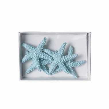 Lichtblauwe zeester decoratie 4,5 cm 4 stuks