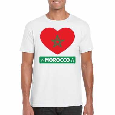 Marokko hart vlag t-shirt wit heren