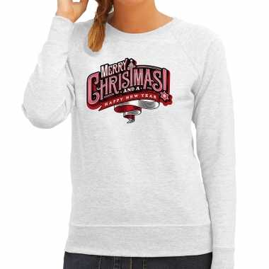 Merry christmas kerstsweater / kerst outfit grijs voor dames