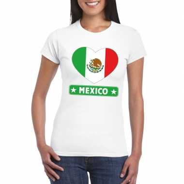 Mexico hart vlag t-shirt wit dames