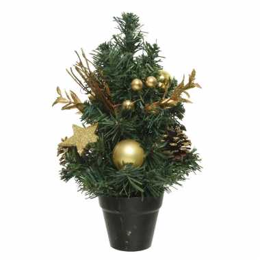 Mini kunst kerstbomen/kunstbomen met gouden versiering 30 cm