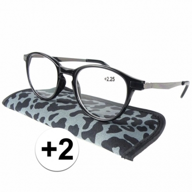 Modieuze leesbril +2 panterprint grijs