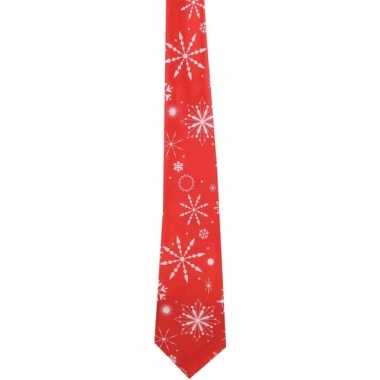 Muzikale kerst stropdas rood met sneeuwvlokken print