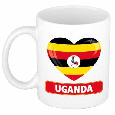 Oegandese vlag hartje theebeker 300 ml