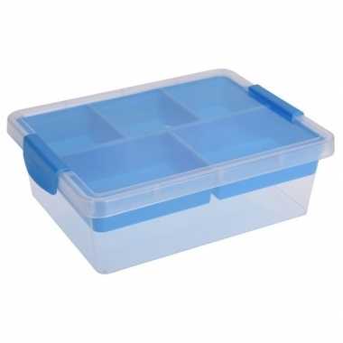 Opbergbox/sorteerdoos 5-vaks tray blauw 33 cm