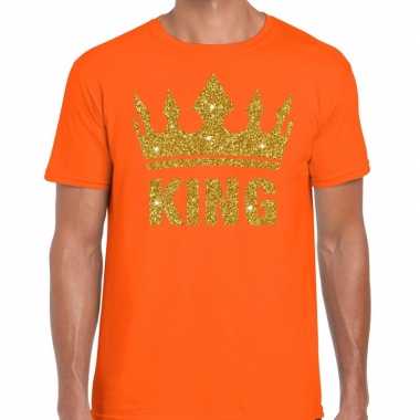 Oranje king gouden glitter kroon t-shirt heren