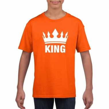 Oranje koningsdag king shirt met kroon jongens