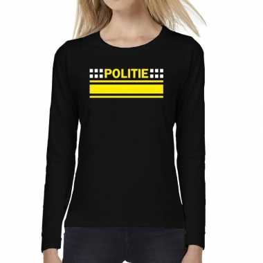 Politie logo verkleed t-shirt long sleeve zwart voor dames