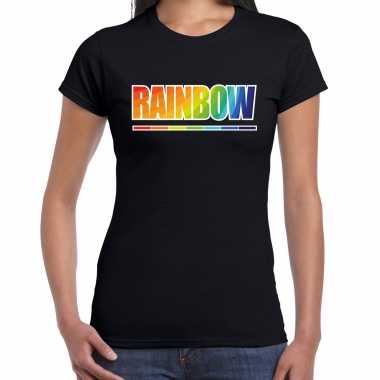 Rainbow tekst regenboog / lhbt t-shirt zwart voor dames