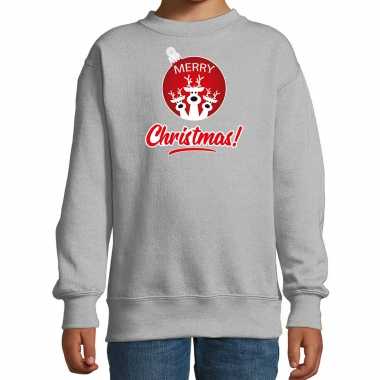 Rendier kerstbal sweater / kerst outfit merry christmas grijs voor kinderen