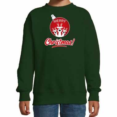 Rendier kerstbal sweater / kerst outfit merry christmas groen voor kinderen
