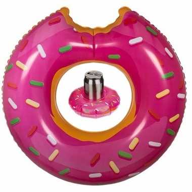 Roze opblaasbare donut zwemband en drankhouder
