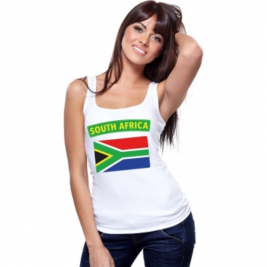 Singlet shirt/ tanktop zuid afrikaanse vlag wit dames