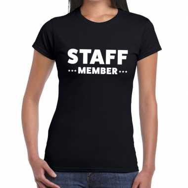 Staff member / personeel tekst t-shirt zwart dames