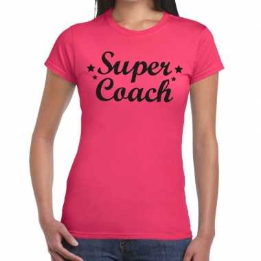 Super coach tekst t-shirt roze voor dames