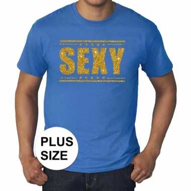 Toppers - grote maten sexy t-shirt blauw met gouden letters