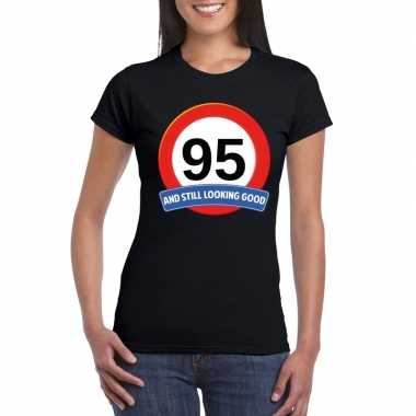 Verkeersbord 95 jaar t-shirt zwart dames