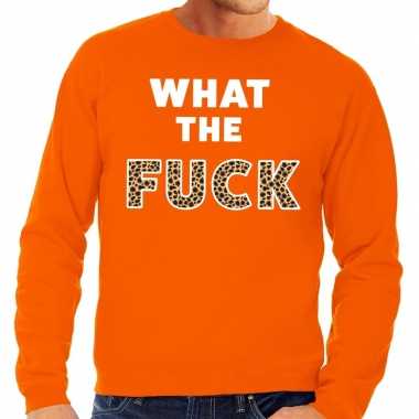 What the fuck tijgerpint tekst sweater oranje voor heren