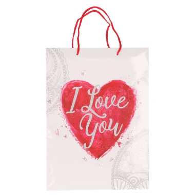 Wit cadeautasje i love you valentijnsdag 34 x 25 cm