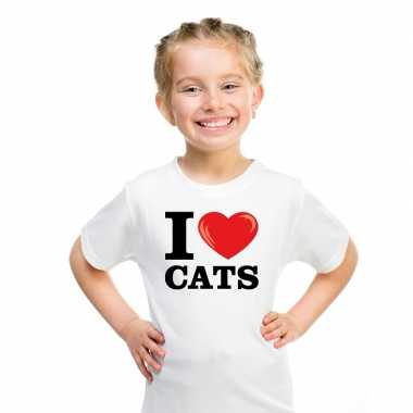 Wit i love cats/ katten/ poezen t-shirt kinderen