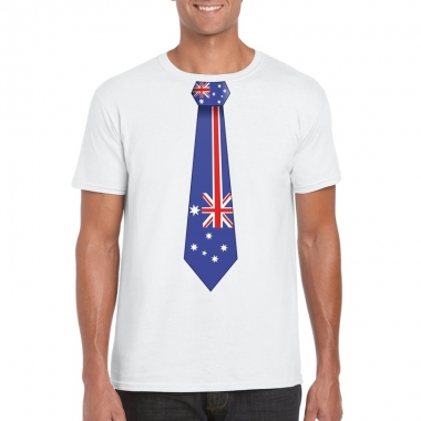 Wit t-shirt met australie vlag stropdas heren