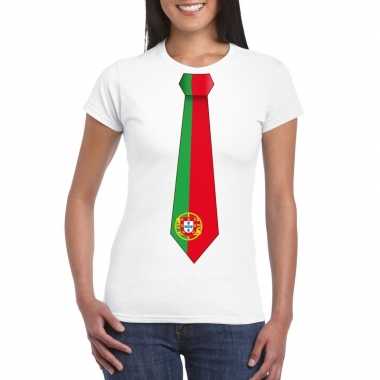 Wit t-shirt met portugal vlag stropdas dames