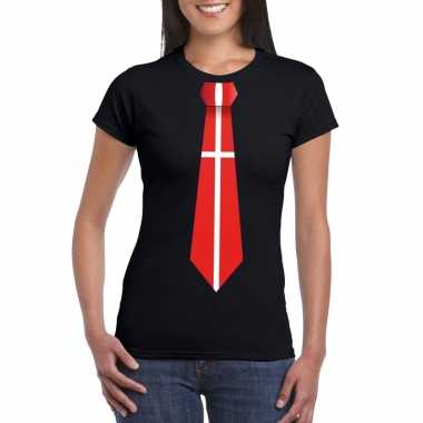 Zwart t-shirt met denemarken vlag stropdas dames