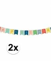 2x gekleurde diy feest slingers happy birthday 1 75 meter