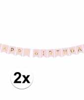 2x lichtroze diy feest slingers happy birthday 1 75 meter