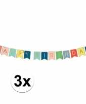 3x gekleurde diy feest slingers happy birthday 1 75 meter