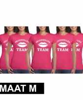 5x vrijgezellenfeest team t-shirt roze dames maat m
