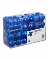 Feest 100x blauwe kunststof kerstballen 3 4 en 6 cm glitter mat glans