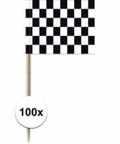 Feest 100x cocktailprikkers race finish vlag 8 cm vlaggetjes decoratie