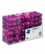 Feest 100x fuchsia roze kunststof kerstballen 3 4 en 6 cm glitter mat glans