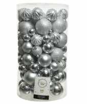 Feest 100x zilveren kerstballen 4 5 6 7 8 cm kunststof mix