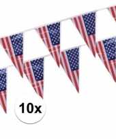 Feest 10x plastic amerikaanse vlaggetjes slingers