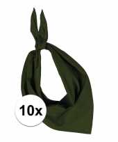 Feest 10x zakdoek bandana olijf groen