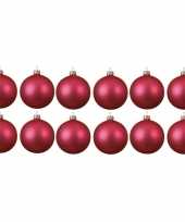 Feest 12x fuchsia roze glazen kerstballen 10 cm mat