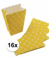 Feest 16x gele wegwerp popcornbakjes met witte stippen