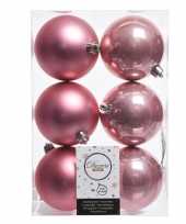 Feest 18x oud roze kerstversiering kerstballen kunststof 8 cm